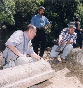 Michael Stone, Bishop Abraham and archaeologist David Amit on site