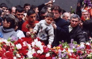 The crowd, estimated at 1 million, pays its respects at the Armenian Genocide Memorial in Yerevan on April 24.