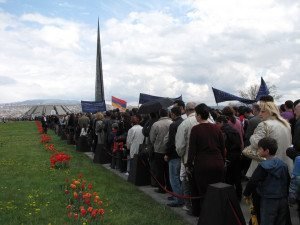 The crowd approaching the Genocide Memorial
