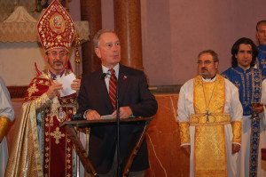 Mayor Bloomberg addresses the Armenian community at St. Vartan Cathedral.