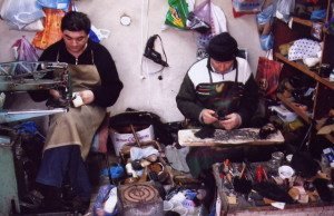 Shoemakers do a bustling business in Stepanagert. (Photo by Tom Vartabedian)