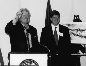 Sen. Ted Kennedy (D-Mass.) with his son, Rep. Patrick Kennedy(D-R.I.) speaking at the ANCA Armenian Genocide Observance on Capitol Hill on April 21, 1999.