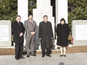 Rustamyan with local ARF members at the Armenian Genocide Monument in Providence.