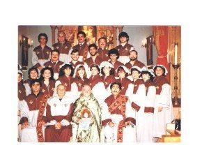 Armen Babamian, choirmaster of the Sts. Vartanantz Armenian Apostolic Church of Ridgefield, N.J., with pastor, deacons, and choir, in 1983