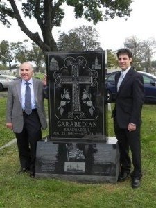 Memorial for Khachadour P. Garabedian is unveiled in Philadelphia as a tribute to the only known Armenian to have served in combat during the American Civil War. Joined in the project were Gary Koltookian, left, and Paul Sookiasian.