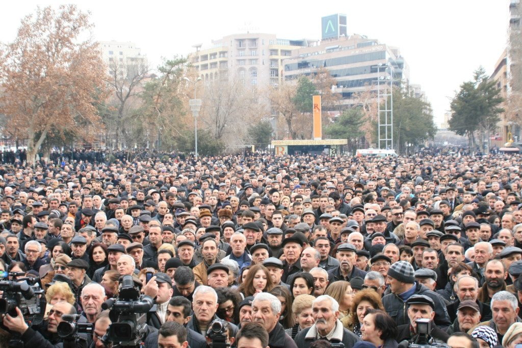 Thousands gather at Freedom Square waiting for the speakers (Photo by Khatchig Mouradian, The Armenian Weekly)