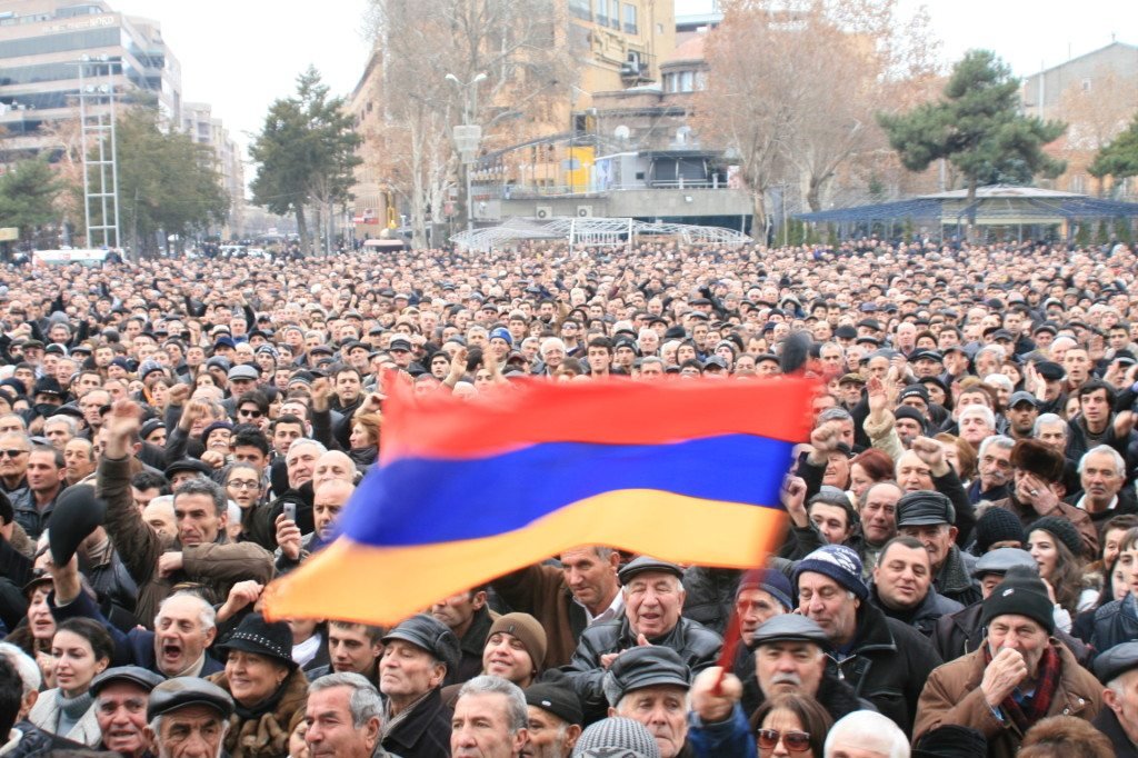Thousands gathered at Freedom Square in Yerevan on Feb. 22. (Photo by Khatchig Mouradian, The Armenian Weekly)