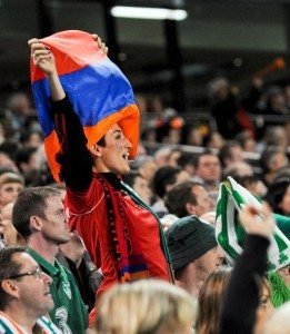 An Armenian soccer fan cheering her team in Dublin in 2012.