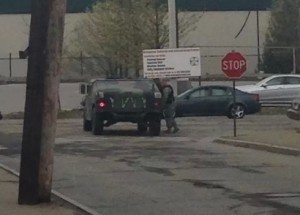 An armored vehicle near Nichols Ave (Photo by Michelle Hagopian)