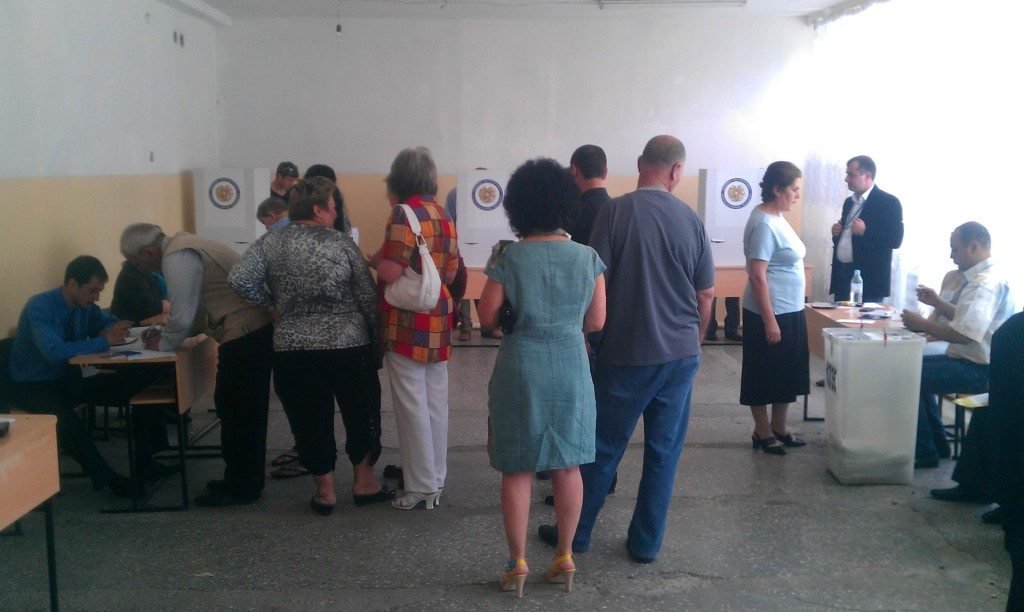 Voters go to the polls in the Nubarashen district of Yerevan for the city's municipal elections. 