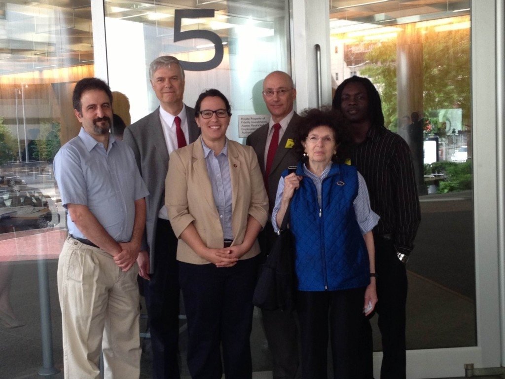 ANCA-ER Executive Director Michelle Hagopian and ANC of Eastern Massachusetts activist Dikran Kaligian with supporters of Investors Against Genocide following the June 18 shareholder meeting at Fidelity.