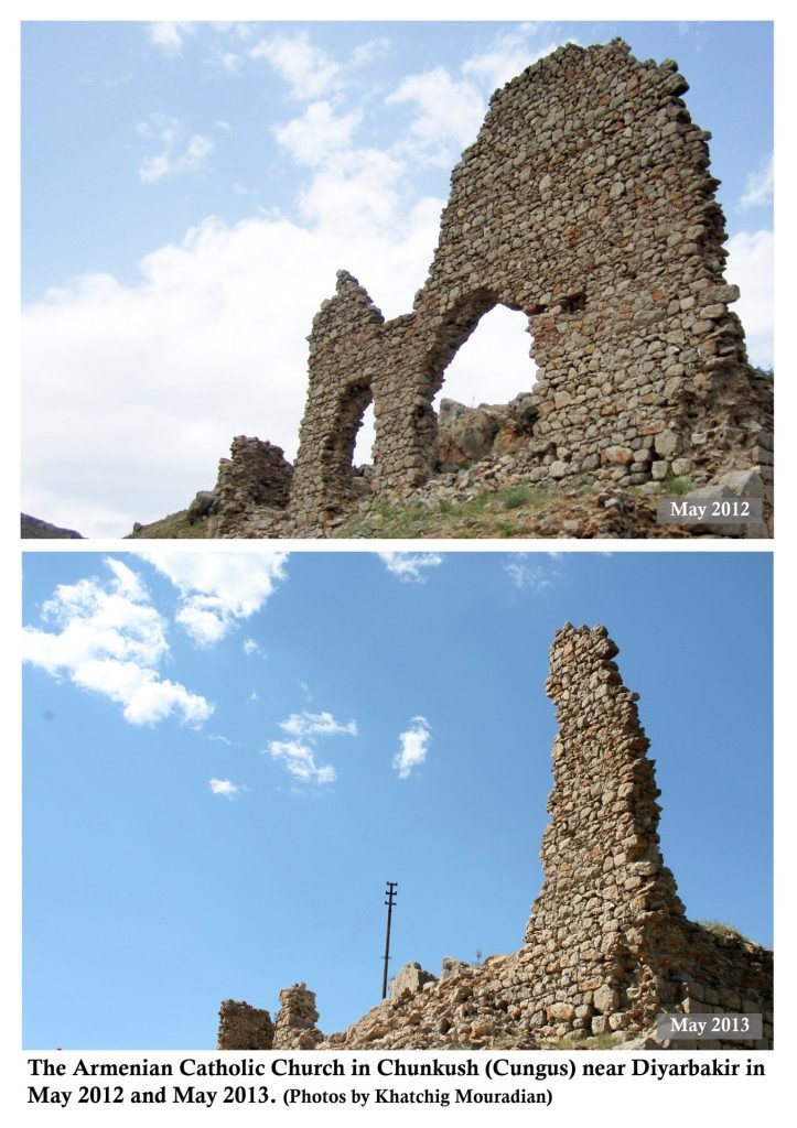 An Armenian church in Chunkush in May 2012 and in May 2013.