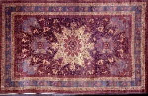 An image of the Armenian Orphan Rug, 11'7" x 18'5", and comprised of 4,404,206 individual knots. It took the Armenian girls in the Ghazir Orphanage of the Near East Relief Society 10 months to weave.