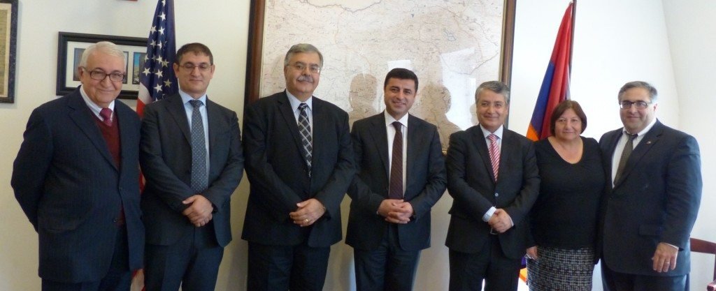 (L-R) Garo Armenian, Mehmet Yüksel, Hagop Der Khatchadourian, Selahattin Demirtaş, Nazmi Gür, Ani Haroian, and Aram Hamparian.
