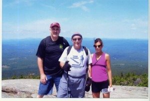 Andover Townsman Editor Sonya Vartabedian with her dad, Gazette columnist Tom Vartabedian, and husband Pat Sico, former sports correspondent, as they celebrate birthdays on top of ‘their world’ at Mount Chocorua