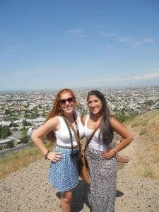 Victoria ‘Tori’ Kulungian (left) and Nairi Hovsepian appear right at home in Armenia overlooking the capital city of Yerevan, where they spent the summer on four work-related projects.