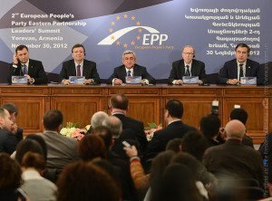 At a press conference following the 2nd European People’s Party Eastern Partnership Leaders’ Summit in Yerevan, Armenia, on Nov. 30, 2012. (Photo: President.am)