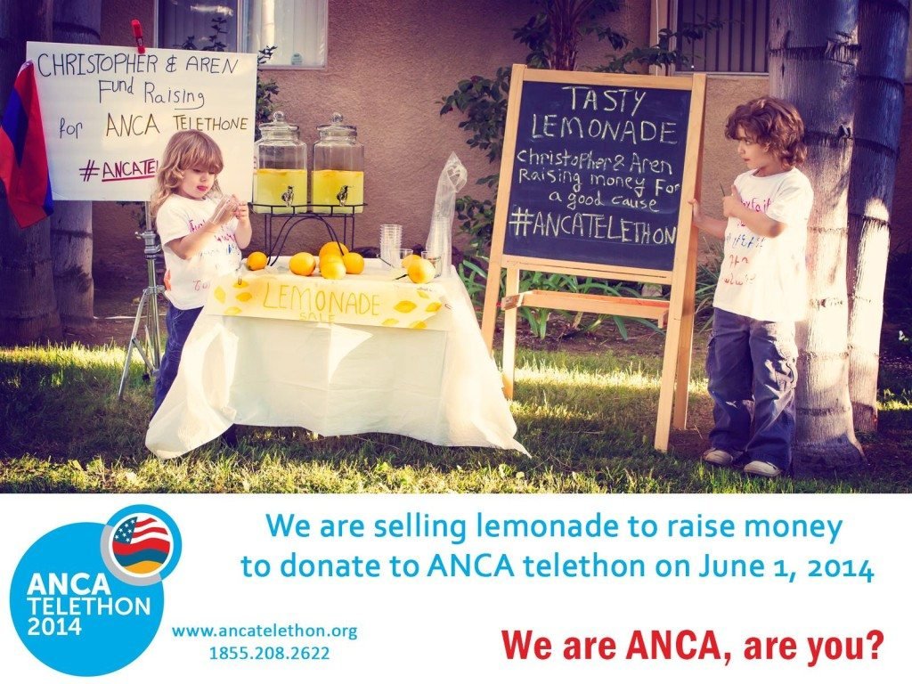 A scene from Christopher and Aren's lemonade stand for the Armenian Cause.