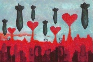 "City of love in a time of war," a painting by Syrian artist Wissam Al Jazairy