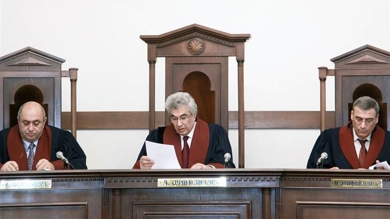 Constitutional Court Chair Gagik Haroutyunyan reads the verdict on Armenia’s pension reform.