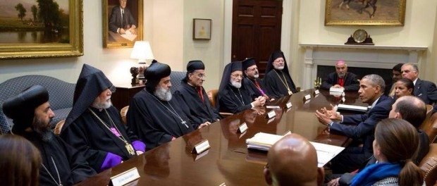 President Barack Obama meets with spiritual leaders of the Middle Eastern Maronite, Armenian, Syrian Orthodox, Greek Catholic and Syrian Catholic churches.  (Photo credit: White House)