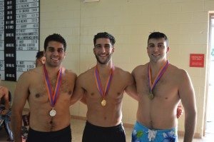 50 Yard Backstroke Medalists (L-R) Nick Dolik (DET), Mark Santerian (PHIL), Mike Tutunjian (PROV)