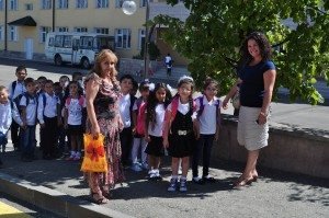 Turcotte with school children in Artsakh