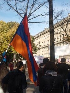 'I came here today to show you the support of the Armenian community of France. [The Armenian community] feels strongly about the Kurdish struggle, and their right to exist.' (Photo by Fiona Guitard)