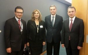 (L-R) Mesrob Shaboyan, diplomat, Embassy of the Republic of Armenia, Brussels; Vicky Marashlian, chair, ARS, Inc.; Artak Zakaryan, MP, Republic of Armenia National Assembly, chairman of the Standing Committee on Foreign Relations, and head of the Armenian delegation to Euronest; and Tatoul Markaryan, ambassador of the Republic of Armenia to the Kingdom of Belgium and head of the Mission of the Republic of Armenia to the European Union.
