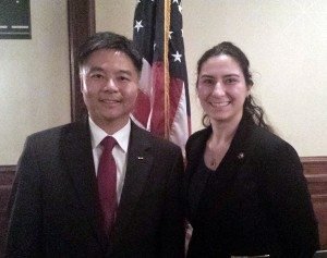 ANCA Endorsed Congressman-Elect Ted Lieu (D-Calif.-33rd District) with ANCA WR Government Affairs Director Tereza Yerimyan at Tuesday night's victory celebration.