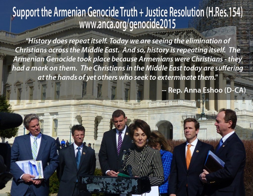 Armenian American U.S. House Member Anna Eshoo (D-Calif.) offers poignant remarks in support of the Armenian Genocide Truth and Justice Resolution (H.Res.154) on March 18