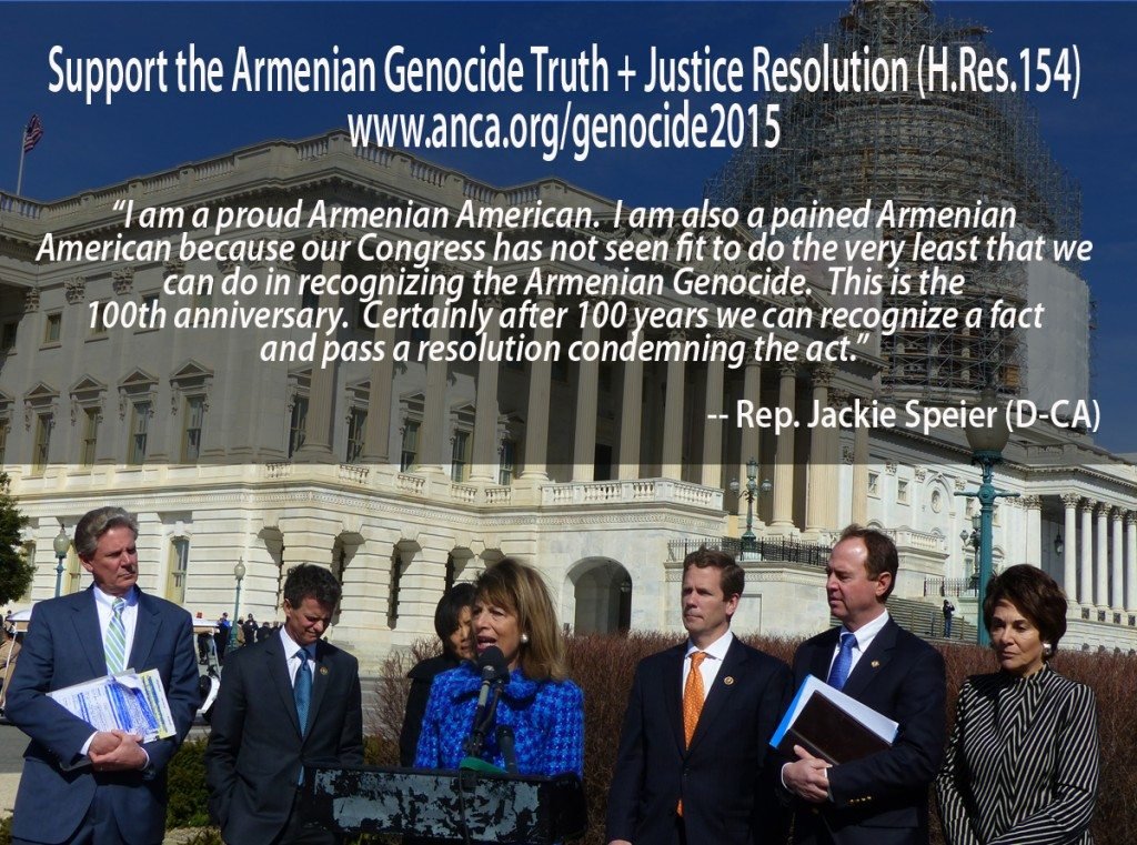 Armenian American U.S. House Members Jackie Speier (D-Calif.) offers poignant remarks in support of the Armenian Genocide Truth and Justice Resolution (H.Res.154) on March 18