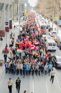 Thousands marching united along Queen St. in downtown Toronto (Photo: Ishkhan Ghazarian)