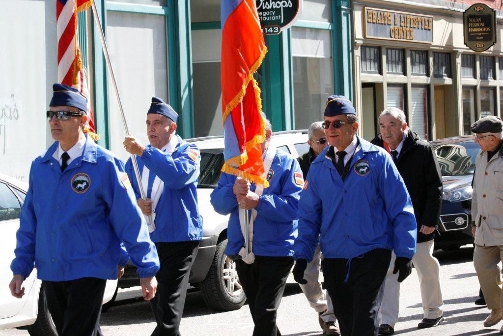 Armenian-American Veterans from Sam Manoian Post of Lowell lead a procession along Merrimack Street. (Photo: Tom Vartabedian)