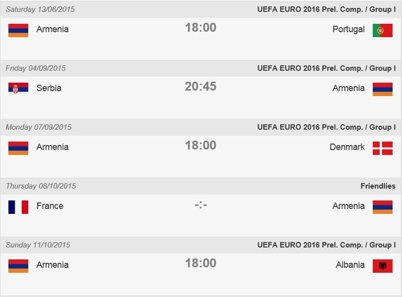 Armenia’s fixtures down the stretch