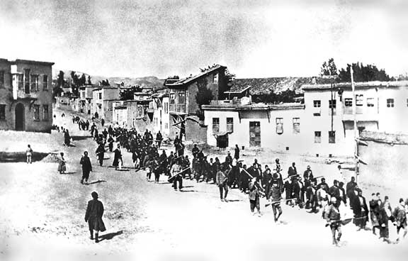 Armenians marched by Turkish soldiers, 1915