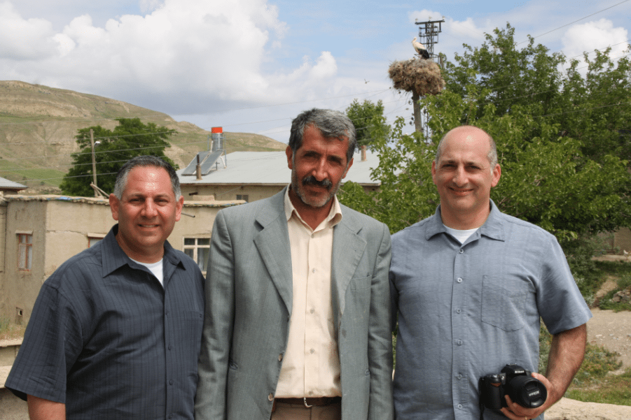 George Aghjayan (right) and Steve Mesrobian (left) with the mayor of Uzunova
