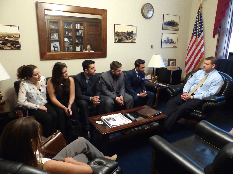 The 2015 ANCA Leo Sarkisian Internship team meeting with a lead advocate of the Armenian Genocide Truth and Justice Resolution, Rep. David Valadao (R-Calif.) 