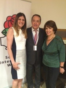 Karine Shnorhokian and Sandra Vartanian with Luis Ayala (center)