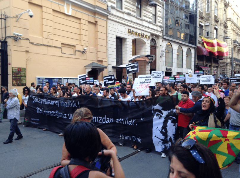 Protesters march Istanbul's Istiklal Street on JUne 26 demanding the return of Camp Armen. Paylan joined demonstrators and delivered a speech. (Photo: Nanore Barsoumian)