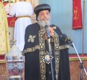 His Holiness Pope Tawadros II of the Coptic Orthodox Church of Alexandria at Sourp Krikor Lousavorich Cathedral, Antelias, Lebanon, July 19
