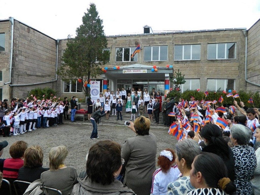 Opening ceremonies of the AEF-renovated Darpas Village School. The regional governor awarded AEF a gold medal for renovating more than 30 schools in the Lori province of Armenia.