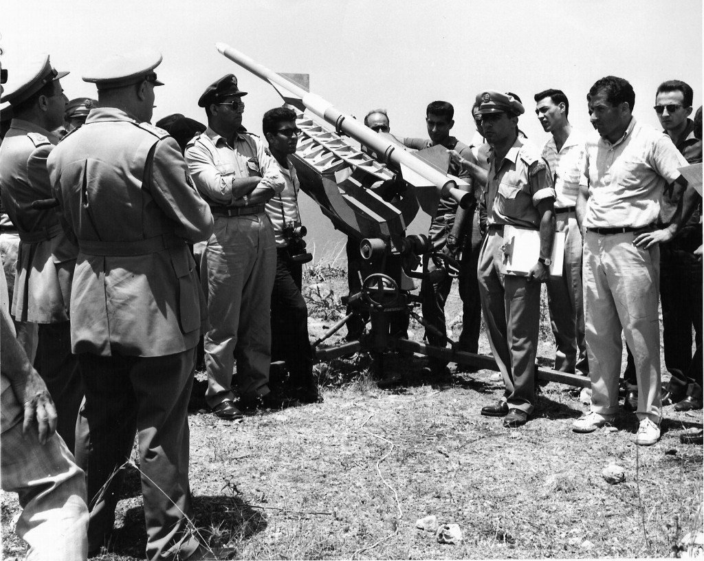 Members of the Haigazian Rocket Society preparing to launch one of the rockets in the early 1960’s