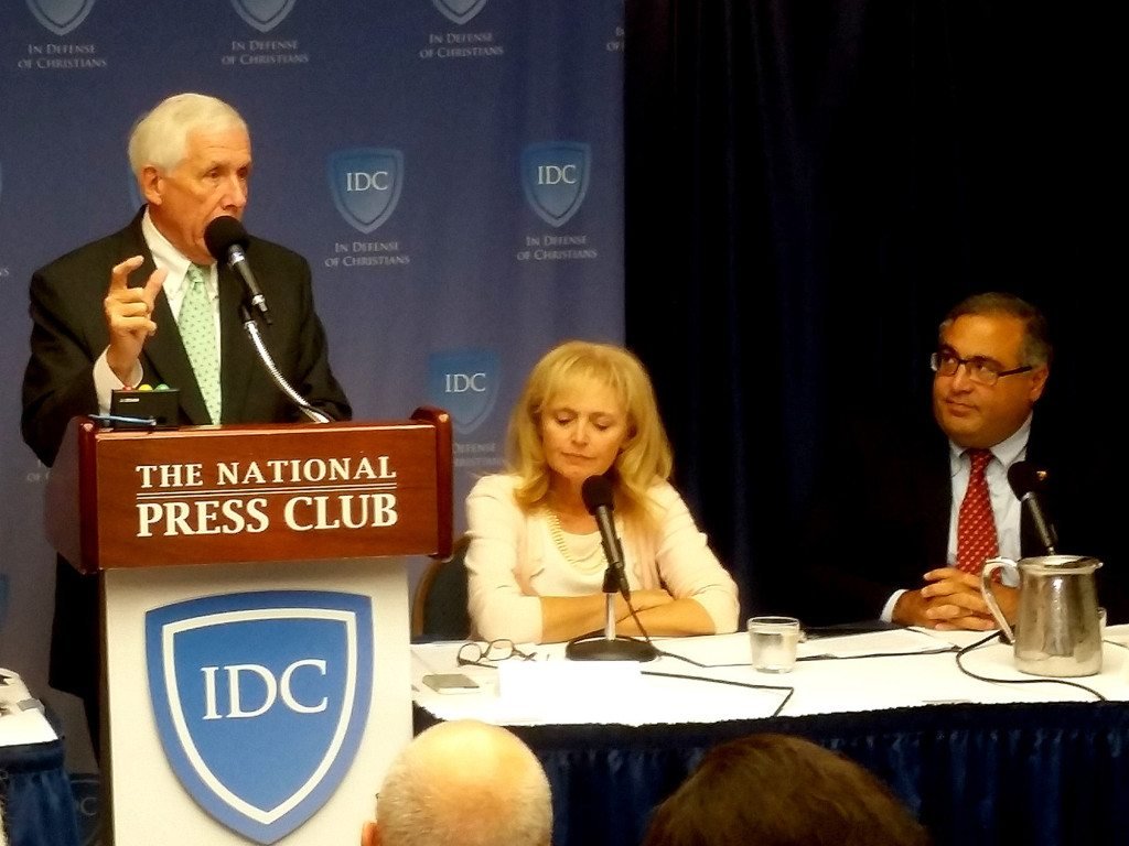  Retired Congressman and renowned human rights advocate Frank Wolf (R-Va.) headlined the press conference that also included remarks by Catholic University Law Professor Robert Destro, Genocide Watch President Dr. Gregory Stanton, U.S. Commission on International Religious Freedom Member Katrina Lantos Swett, IDC Executive Director Kirsten Evans, and ANCA Executive Director Aram Hamparian.