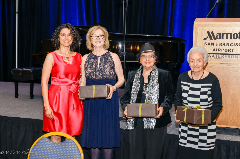 Banquet chair Valina Agbabian with Friends of AMAA Peninsula Chapter honorees: Margo Gulesserian, Ronnie Henesian, and Arpi Haleblian (Gloria Medzian, not pictured)