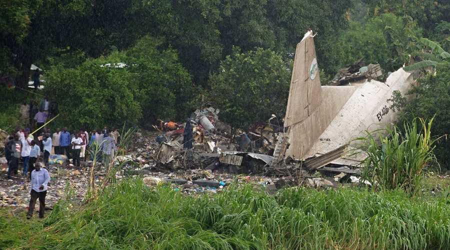 The crashed Antonov cargo plane (Photo: Charles Lomodong/AFP)