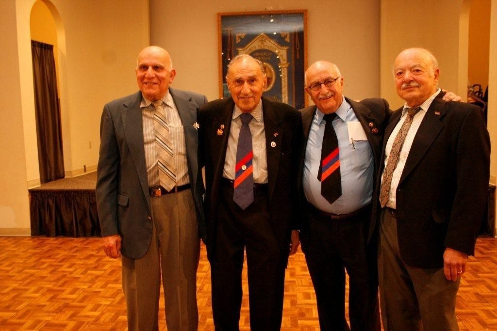 Fifty-year members of the Lowell Gomideh include (L-R) Aram Jeknavorian, Stephen Dulgarian, Tom Vartabedian, and Joseph Dagdigian.