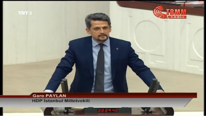 Paylan speaking in Parliament