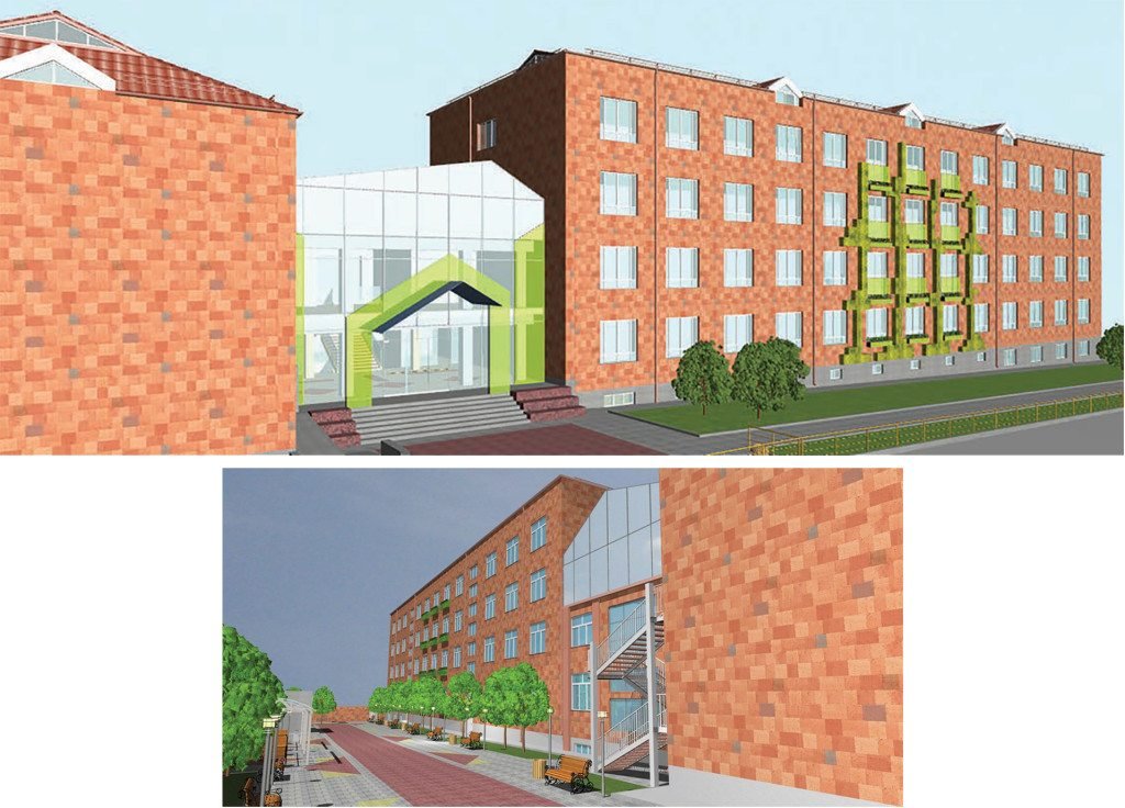Artist renderings of the front (above) and rear (at left) of the completed Tchaikovsky Music School, due to be completed in September 2016
