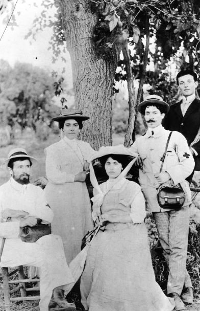 Author Zabel Yessayan (seated, center) with other members of the delegation sent from Istanbul to survey conditions in Adana immediately following the 1909 massacres. In the Ruins consists of Yessayan’s description of the suffering and devastation she witnessed.